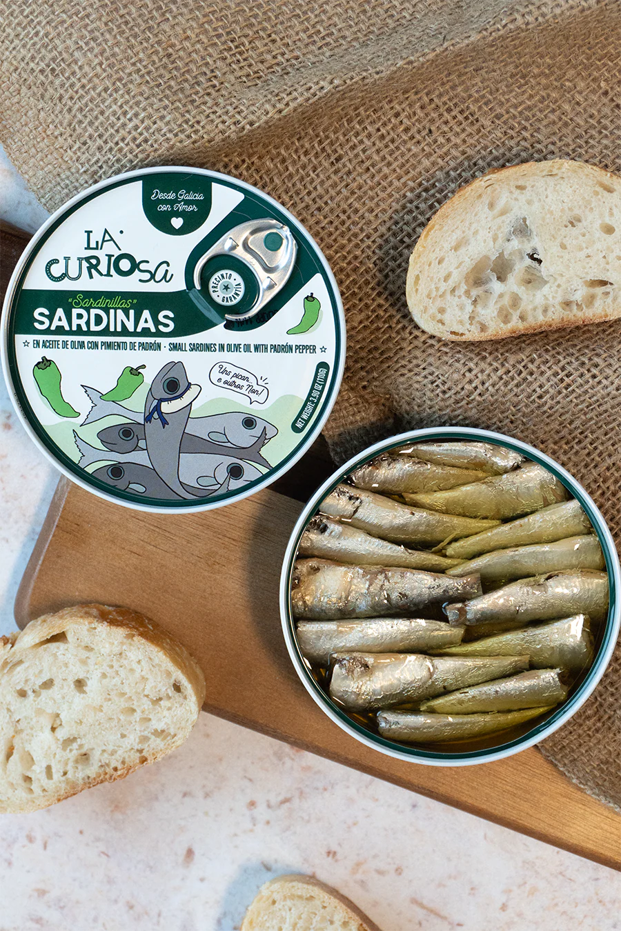 La Curiosa - Petites sardines à l'huile d'olive et au poivre de Padrón