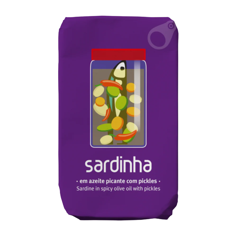 Sardinha - Sardines à l'huile d'olive épicée et aux cornichons